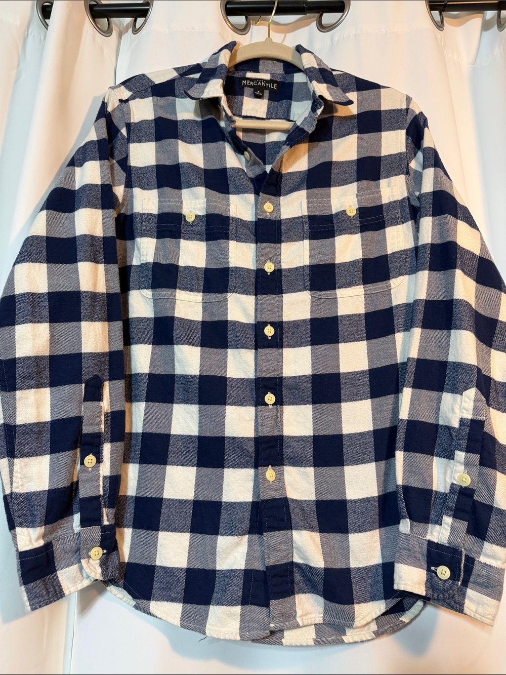J. Crew Mercantile Navy White Buffalo Check Plaid Gorpcore Flannel Shirt SZS B13